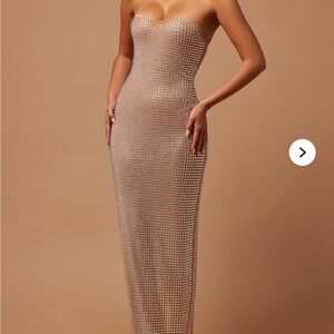Elegant embellished Strapless Beige Dress